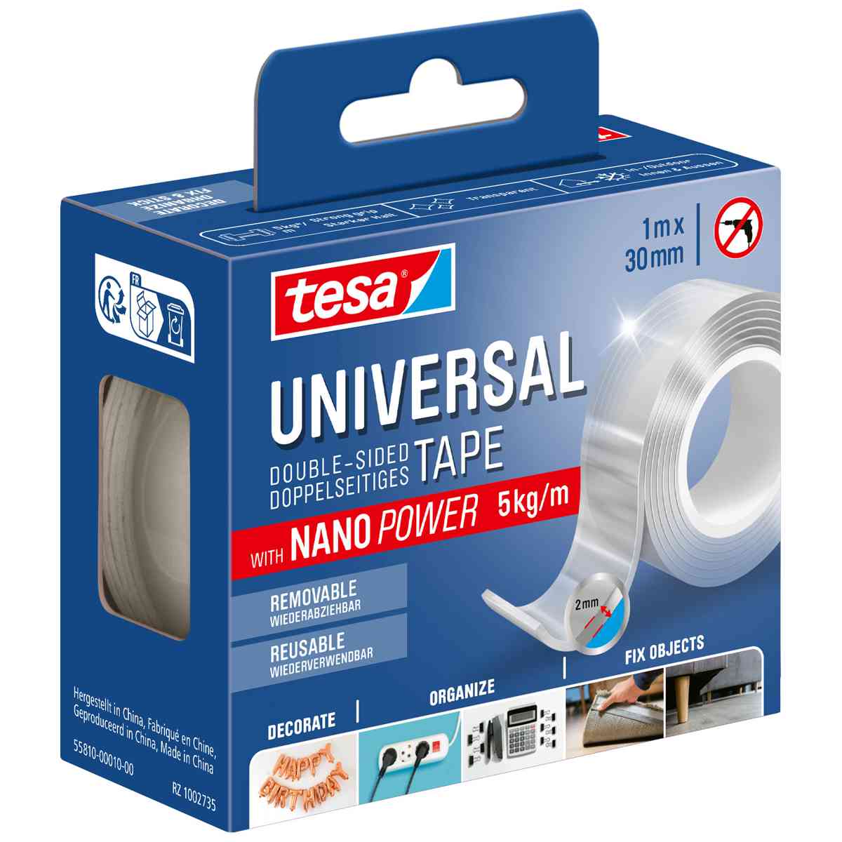 TESA Klebeband doppelseitig NANO POWER 1m x 30mm transparent wiederverwendbar
