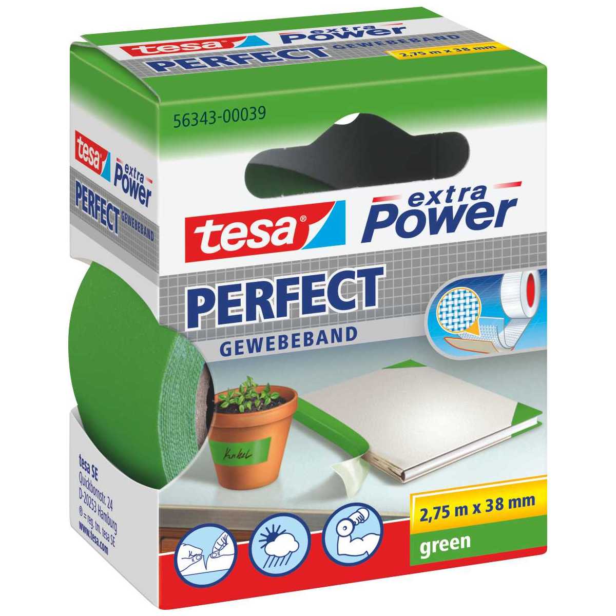 TESA Gewebeband extra Power 56343 38mm x 2,75m grün