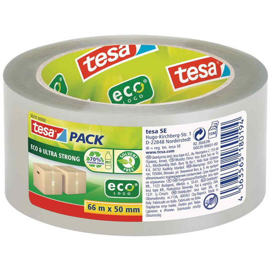 TESA Packband eco & ultra strong 66m x 50mm transparent aus 70% PET Flaschen