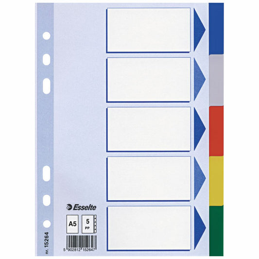 ESSELTE Register 15264 A5 Kunststoff farbig 5-teilig