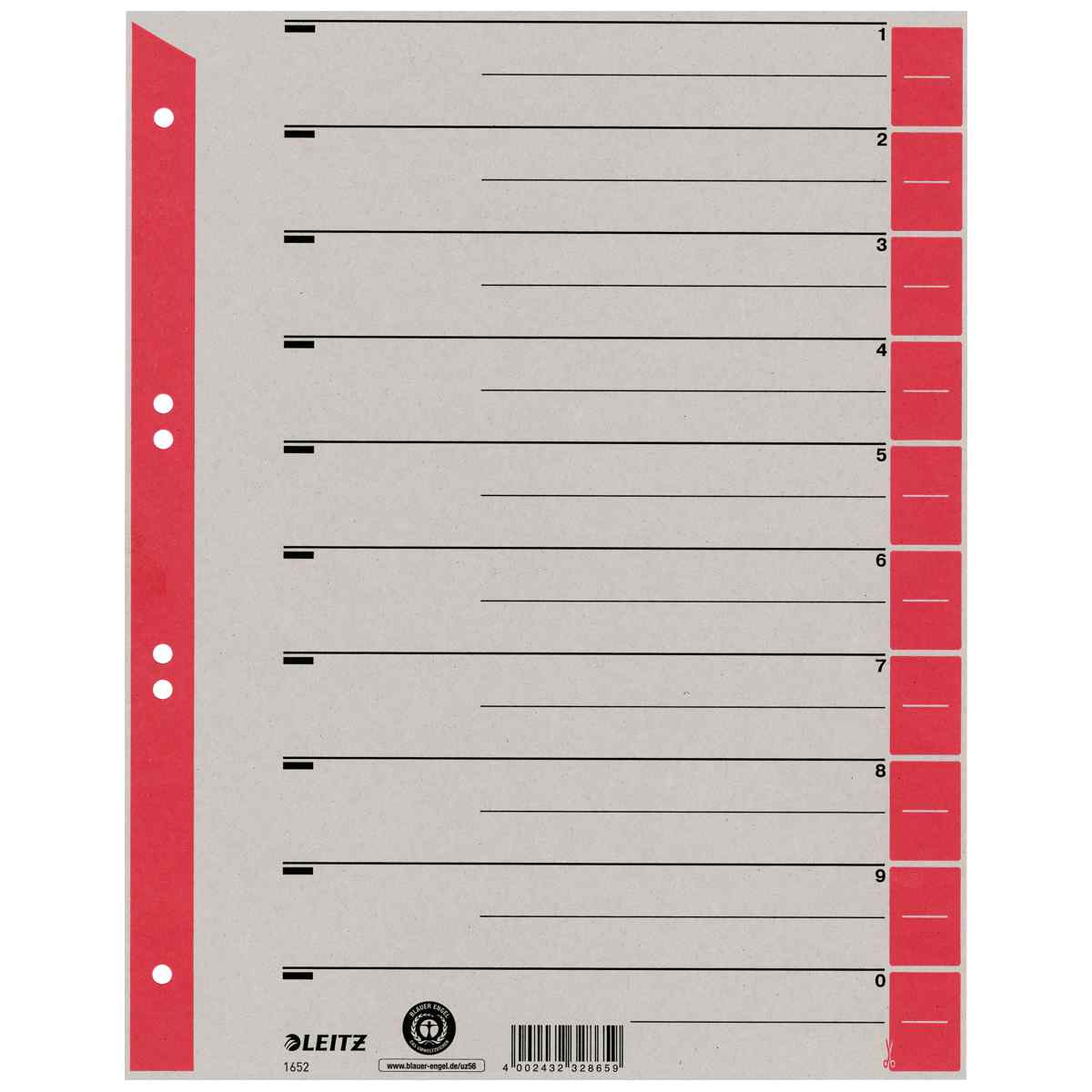 LEITZ Trennblätter 1652 A4 230g Tab rot 100 Stück