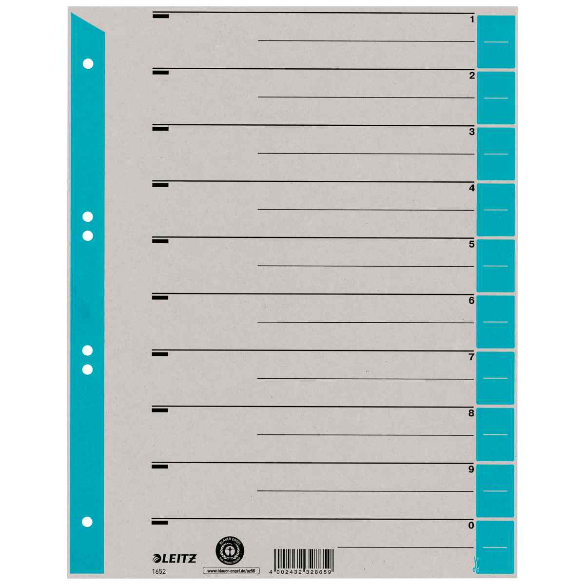 LEITZ Trennblätter 1652 A4 230g Tab hellblau 100 Stück