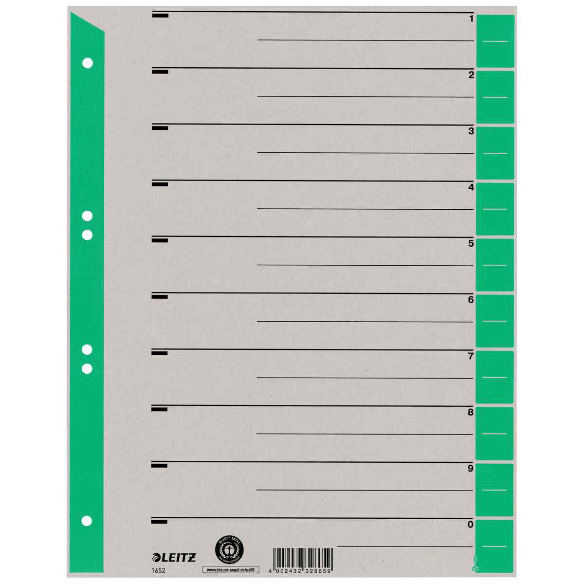 LEITZ Trennblätter 1652 A4 230g Tab grün 100 Stück
