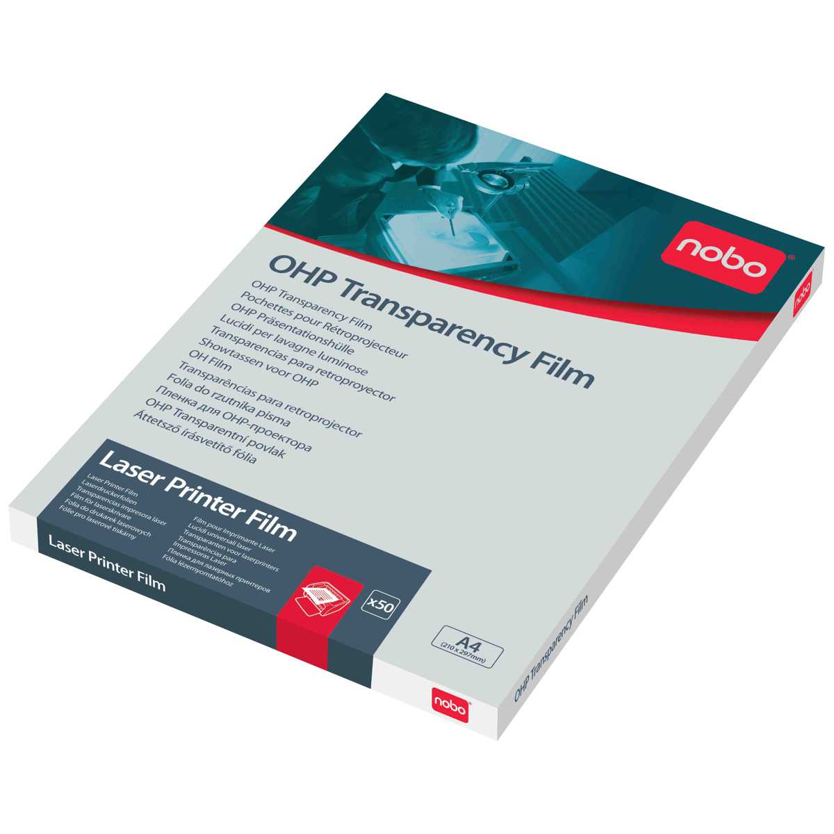 NOBO Laser- und Kopierfolie sw / farbig A4 transparent 50 Stück ohne Zwischenblatt