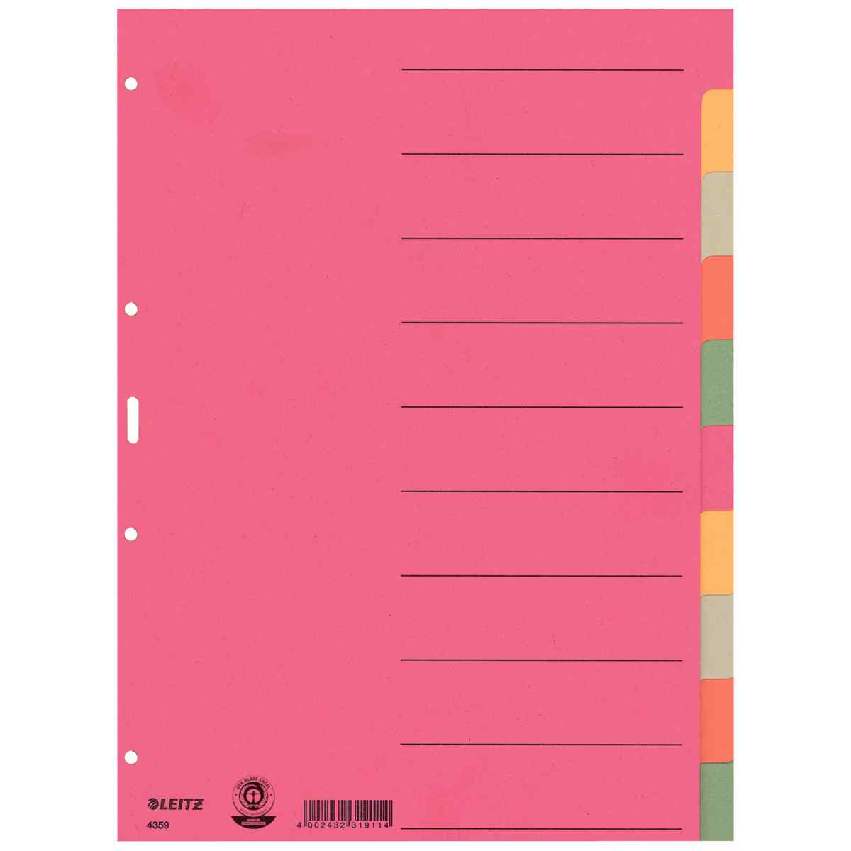 LEITZ Kartonregister Blanko 4359 A4 10-teilig, 5 Farben