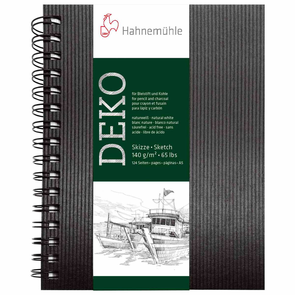 HAHNEMÜHLE Skizzenbuch A5 mit Spirale 140g naturweiss 124 Seiten