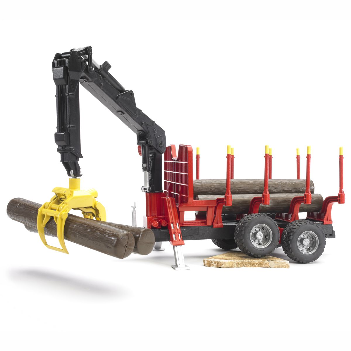 BRUDER 02252 Rückeanhänger mit Ladekran und 4 Baumstämmen und Holzgreifer