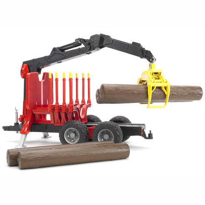 BRUDER 02252 Rückeanhänger mit Ladekran und 4 Baumstämmen und Holzgreifer