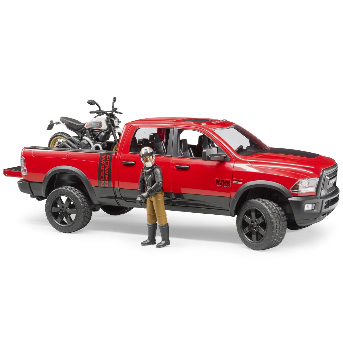 BRUDER 02502 RAM 2500 Power Wagon mit 
Scrambler Ducati Desert Sled und Fahrer