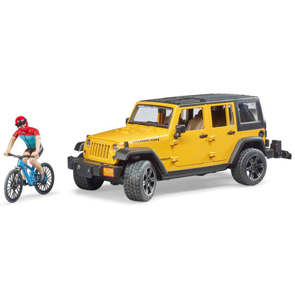 BRUDER 02543 Jeep Wrangler Rubicon Unlimited mit 
Mountainbike und Radfahrer