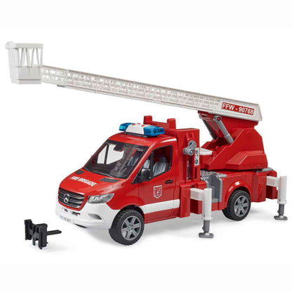 BRUDER 02673 MB Sprinter Feuerwehr mit Drehleiter, Pumpe und 
Light + Sound Modul
