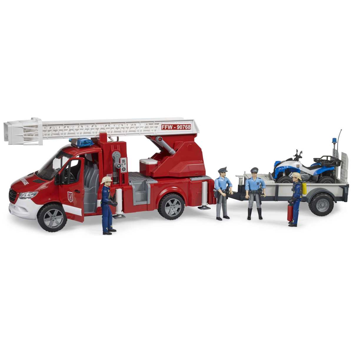 BRUDER 02673 MB Sprinter Feuerwehr mit Drehleiter, Pumpe und 
Light + Sound Modul