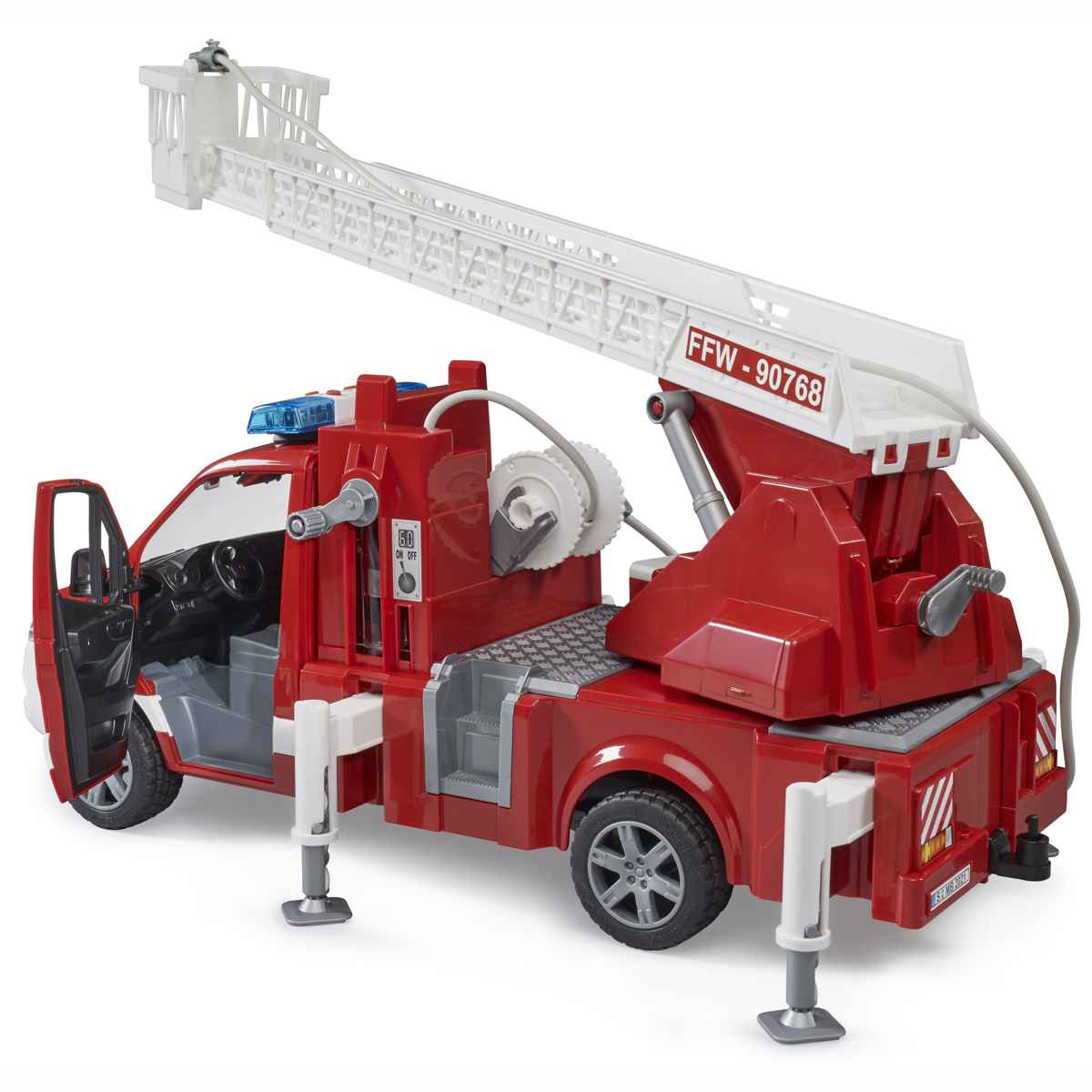 BRUDER 02673 MB Sprinter Feuerwehr mit Drehleiter, Pumpe und 
Light + Sound Modul