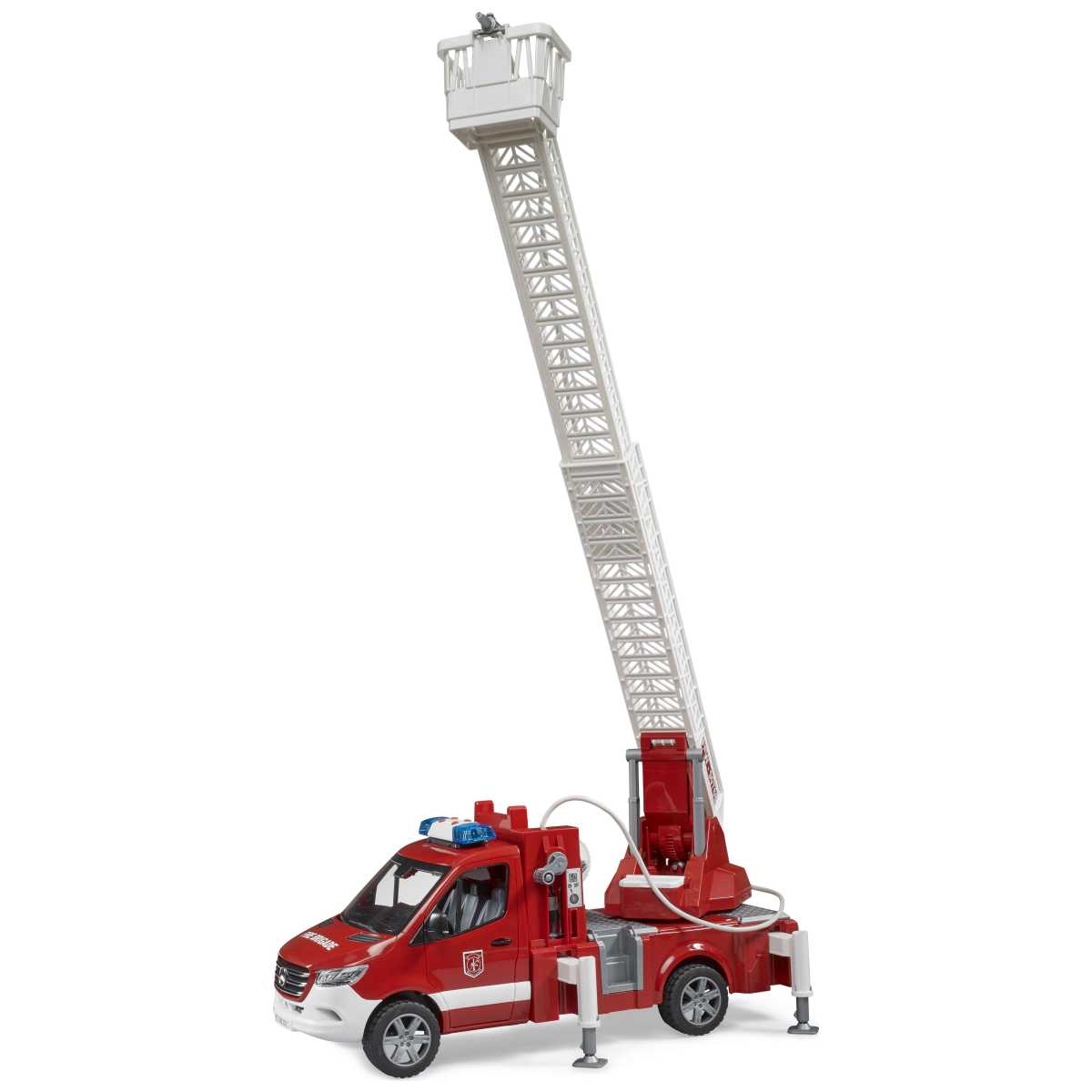 BRUDER 02673 MB Sprinter Feuerwehr mit Drehleiter, Pumpe und 
Light + Sound Modul