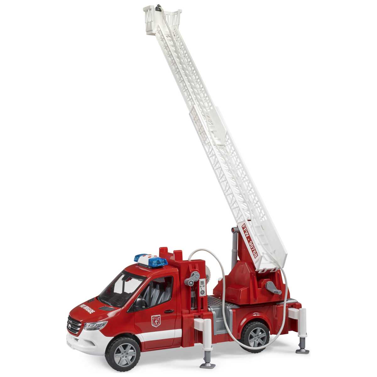 BRUDER 02673 MB Sprinter Feuerwehr mit Drehleiter, Pumpe und 
Light + Sound Modul