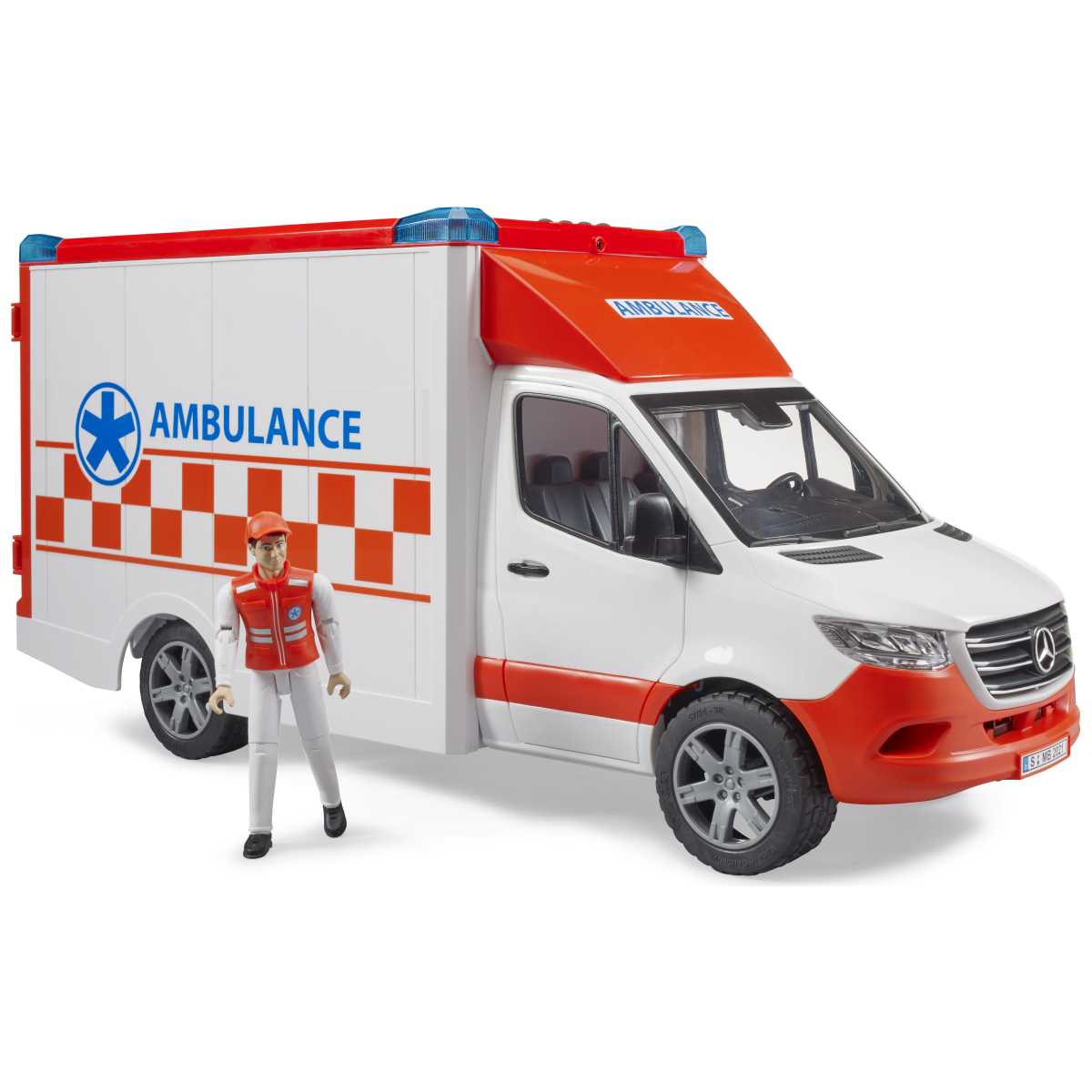 BRUDER 02676 MB Sprinter Ambulanz mit Fahrer und 
Light + Sound Modul

