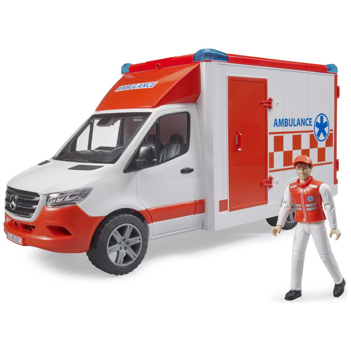 BRUDER 02676 MB Sprinter Ambulanz mit Fahrer und 
Light + Sound Modul
