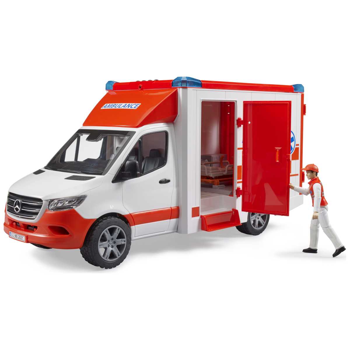 BRUDER 02676 MB Sprinter Ambulanz mit Fahrer und 
Light + Sound Modul

