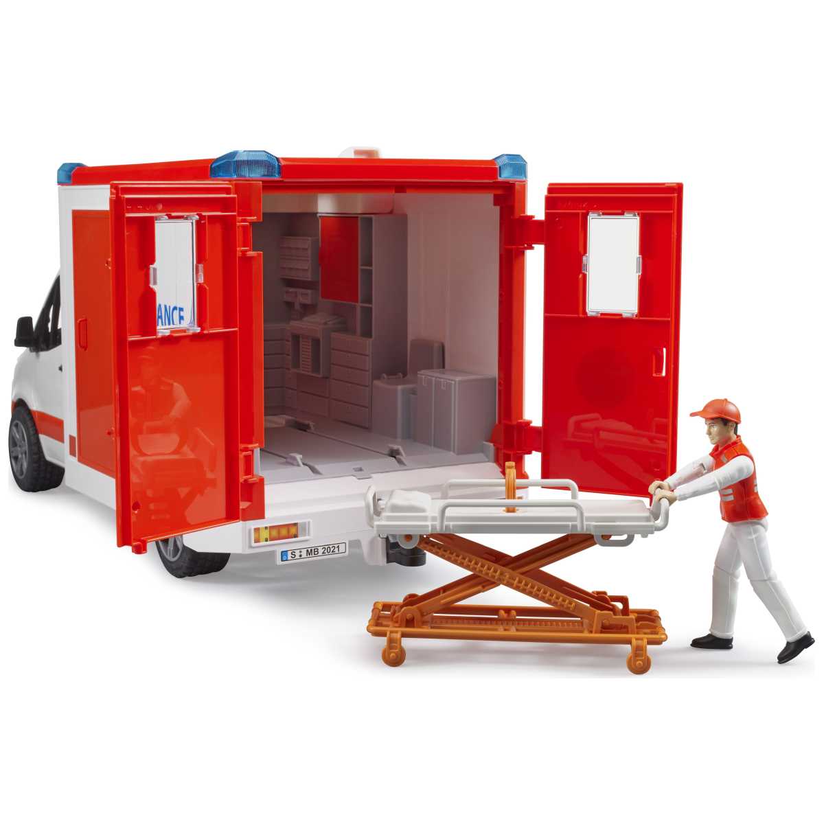 BRUDER 02676 MB Sprinter Ambulanz mit Fahrer und 
Light + Sound Modul
