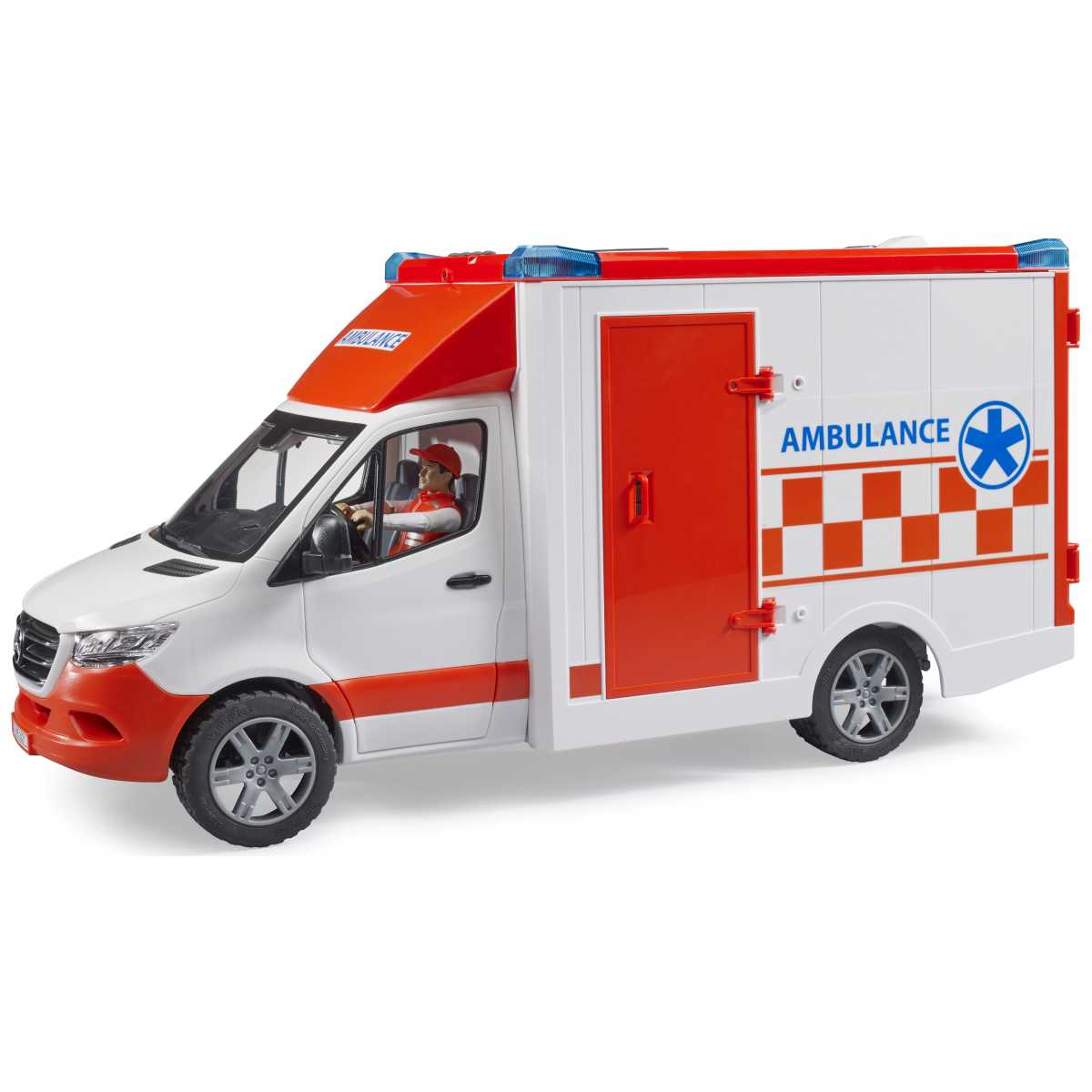 BRUDER 02676 MB Sprinter Ambulanz mit Fahrer und 
Light + Sound Modul
