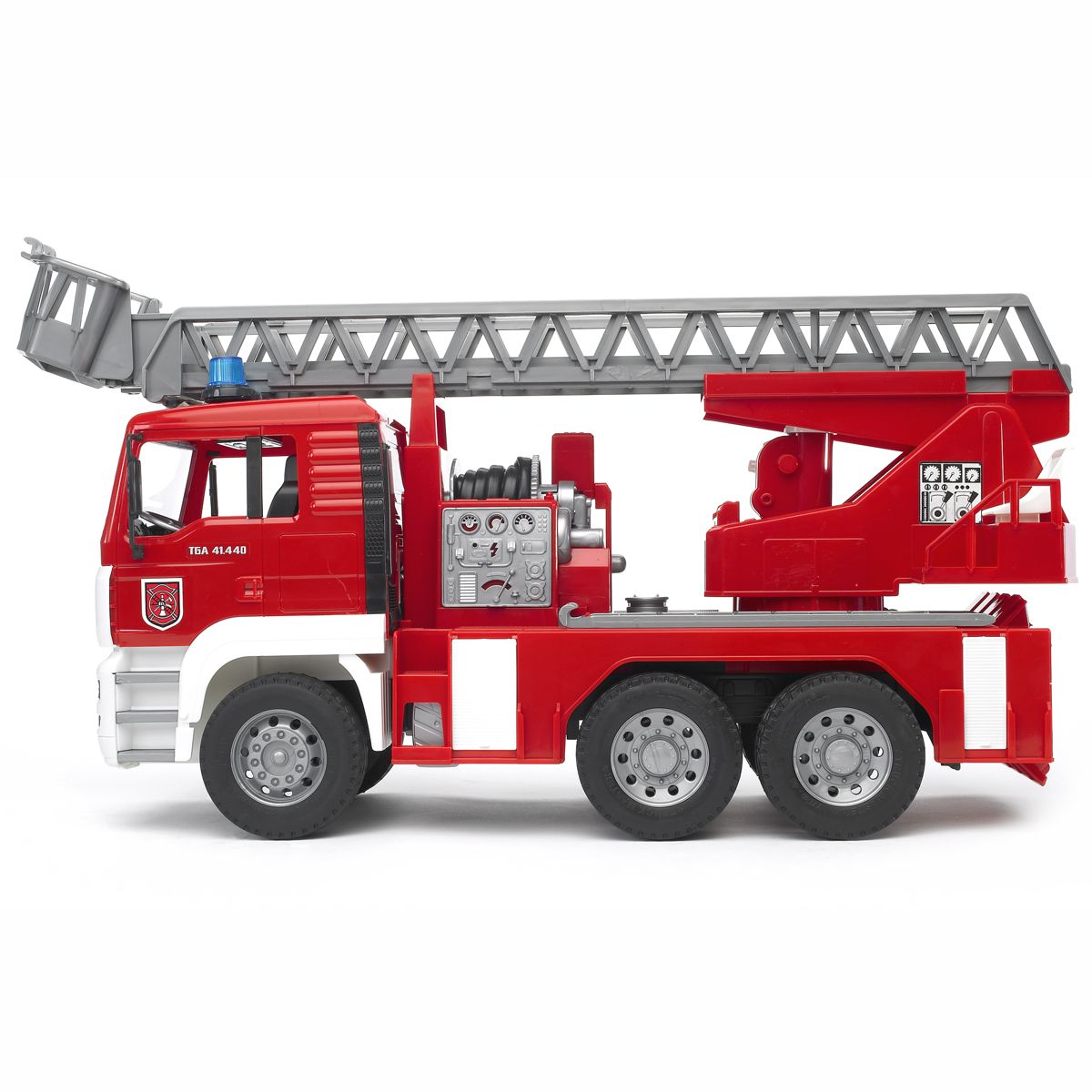 BRUDER 02771 MAN Feuerwehr mit Drehleiter, Wasserpumpe und Light and Sound Module inkl. Batterie