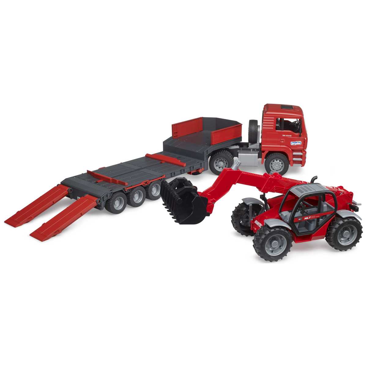 BRUDER 02774 MAN TGA Tieflader und Manitou Teleskoplader MLT 633