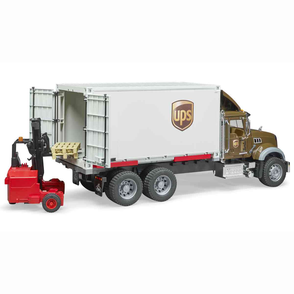 BRUDER 02828 MACK Granite UPS Logistik-LKW mit Mitnahmestapler