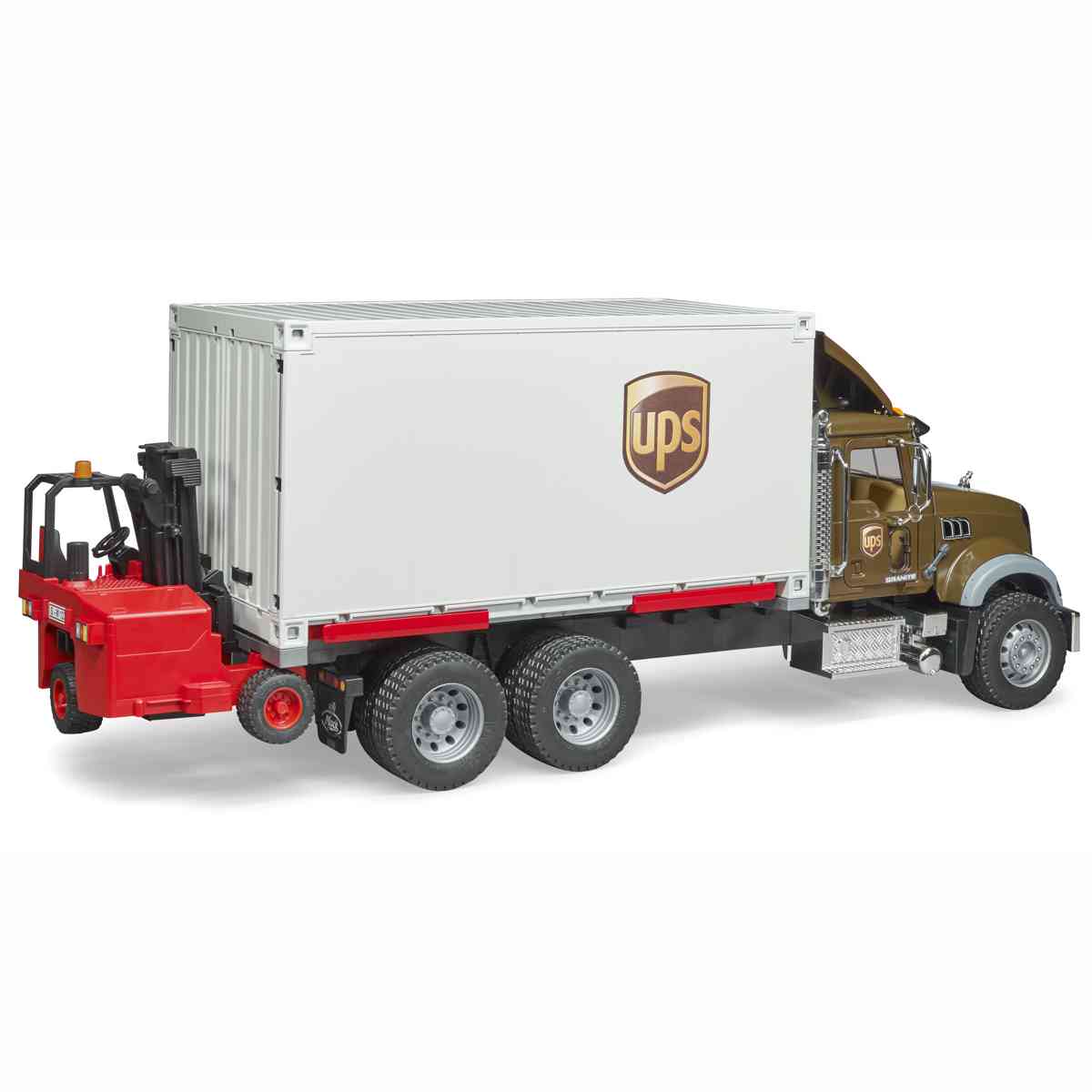 BRUDER 02828 MACK Granite UPS Logistik-LKW mit Mitnahmestapler