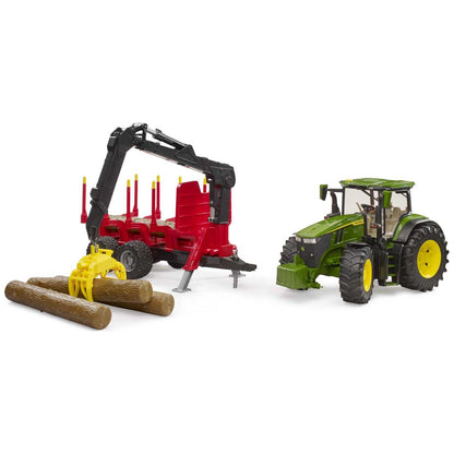BRUDER 03154 John Deere 7R 350 mit Rückeanhänger und 4 Baumstämmen