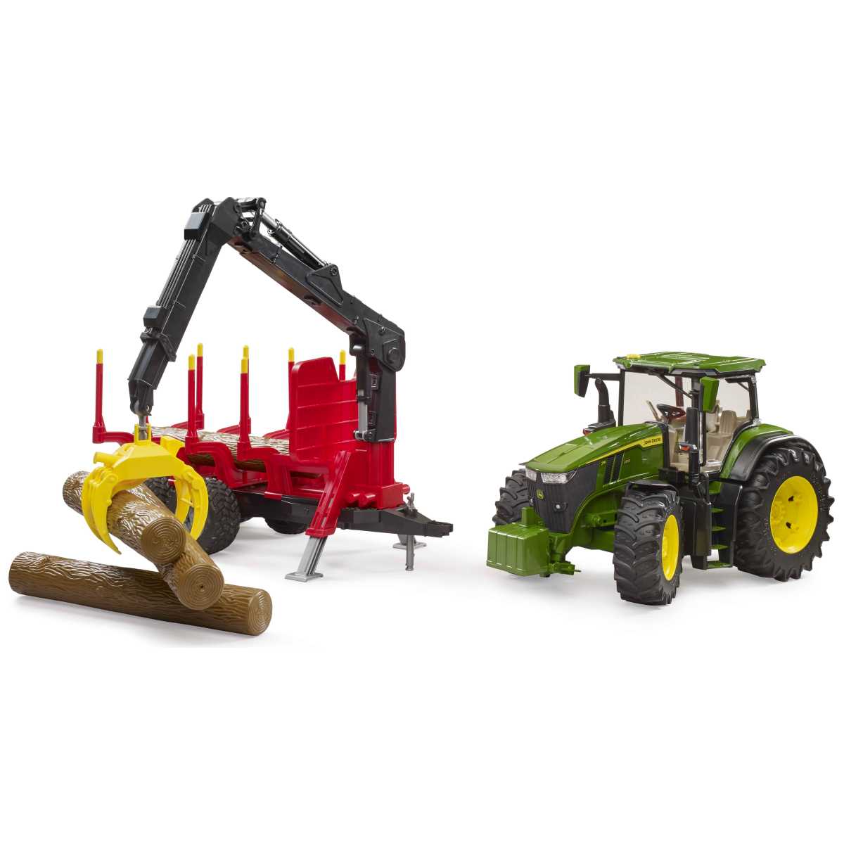 BRUDER 03154 John Deere 7R 350 mit Rückeanhänger und 4 Baumstämmen
