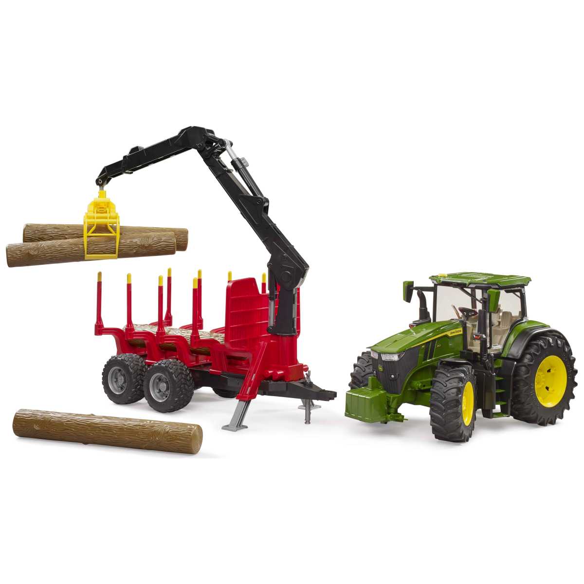 BRUDER 03154 John Deere 7R 350 mit Rückeanhänger und 4 Baumstämmen