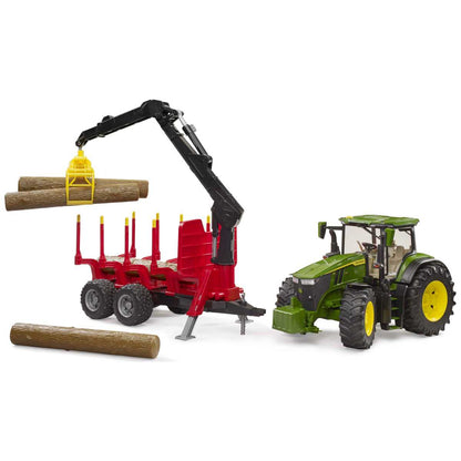BRUDER 03154 John Deere 7R 350 mit Rückeanhänger und 4 Baumstämmen