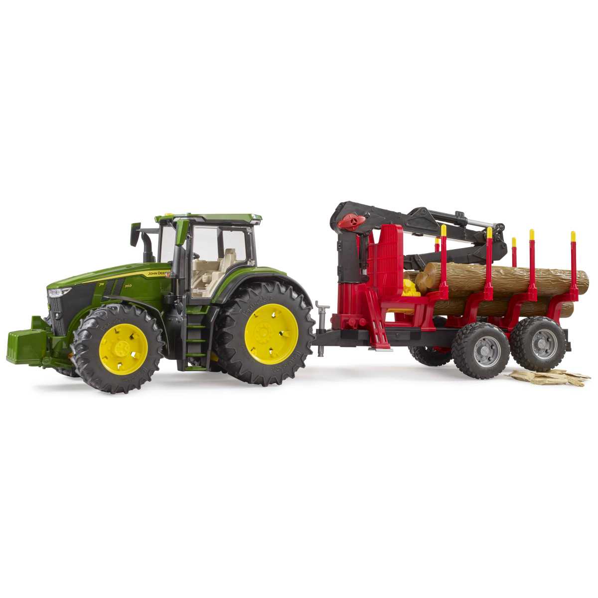 BRUDER 03154 John Deere 7R 350 mit Rückeanhänger und 4 Baumstämmen