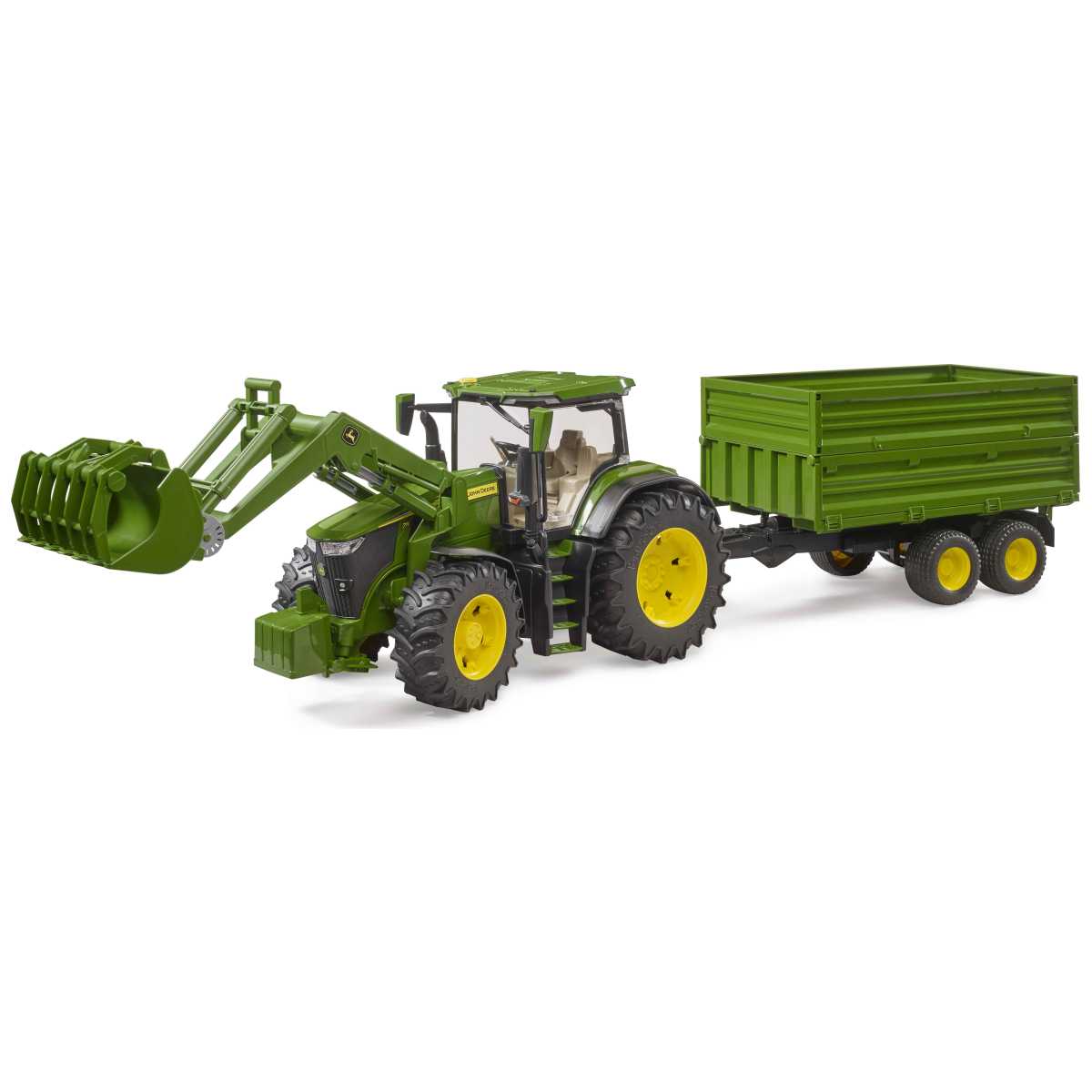 BRUDER 03155 John Deere 7R 350 mit Frontlader u. Tandemachstransportanhänger