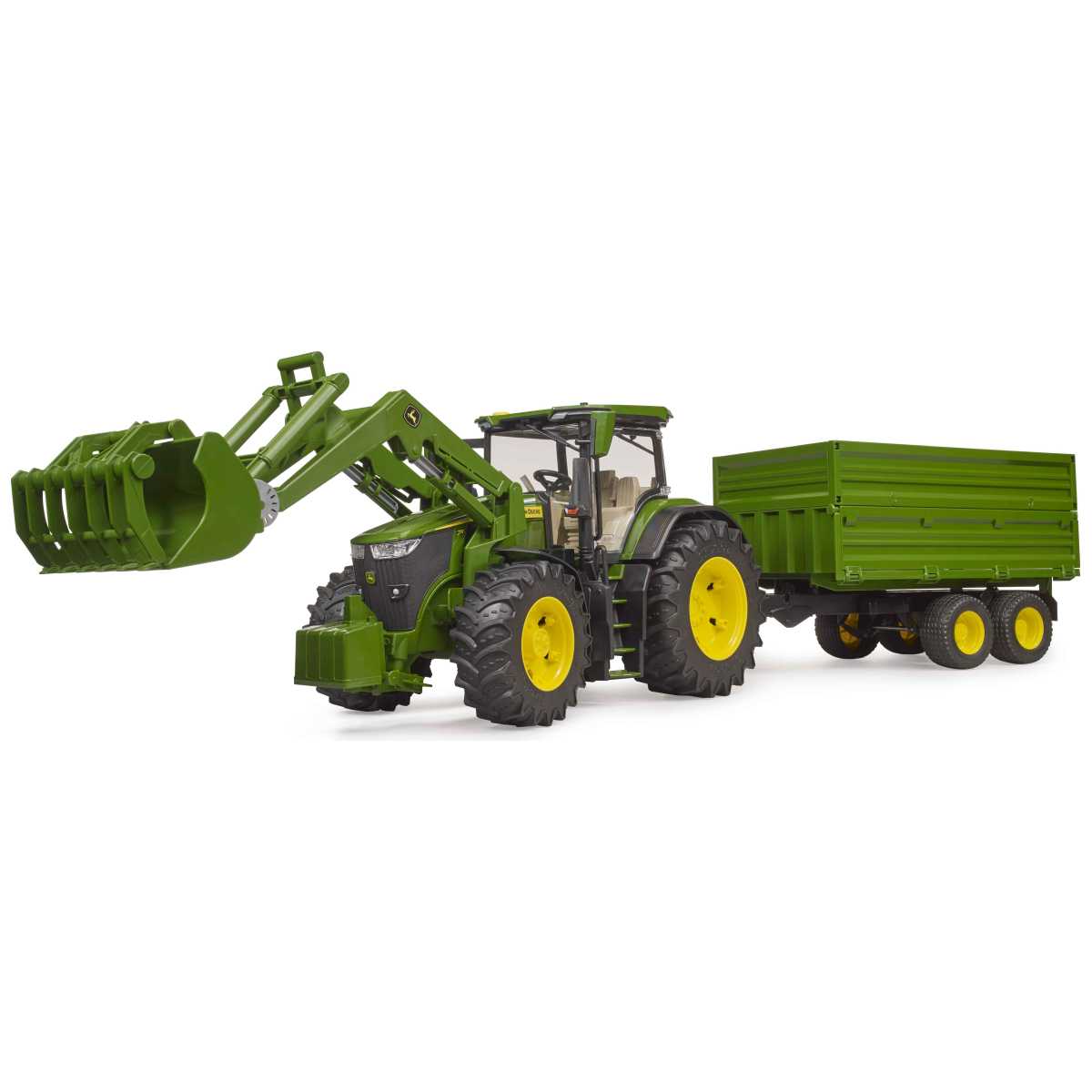 BRUDER 03155 John Deere 7R 350 mit Frontlader u. Tandemachstransportanhänger