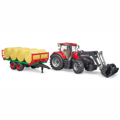 BRUDER 03198 Case IH Optum 300CVX mit Frontlader und Ballentransportanhänger mit 8 Rundballen