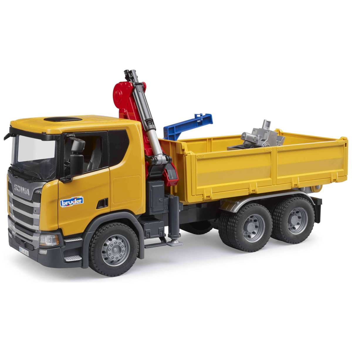 BRUDER 03551 Scania Super 560R Baustellen-LKW mit Kran und 2 Paletten
