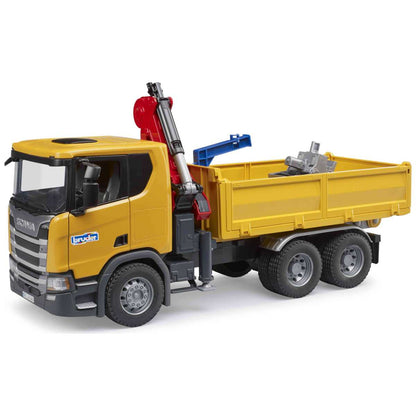 BRUDER 03551 Scania Super 560R Baustellen-LKW mit Kran und 2 Paletten
