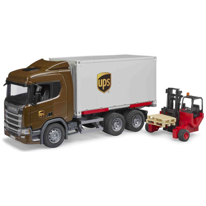 BRUDER Scania Super 560R UPS Logistik-LKW mit Mitnahmestapler