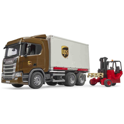 BRUDER Scania Super 560R UPS Logistik-LKW mit Mitnahmestapler