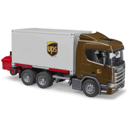 BRUDER Scania Super 560R UPS Logistik-LKW mit Mitnahmestapler
