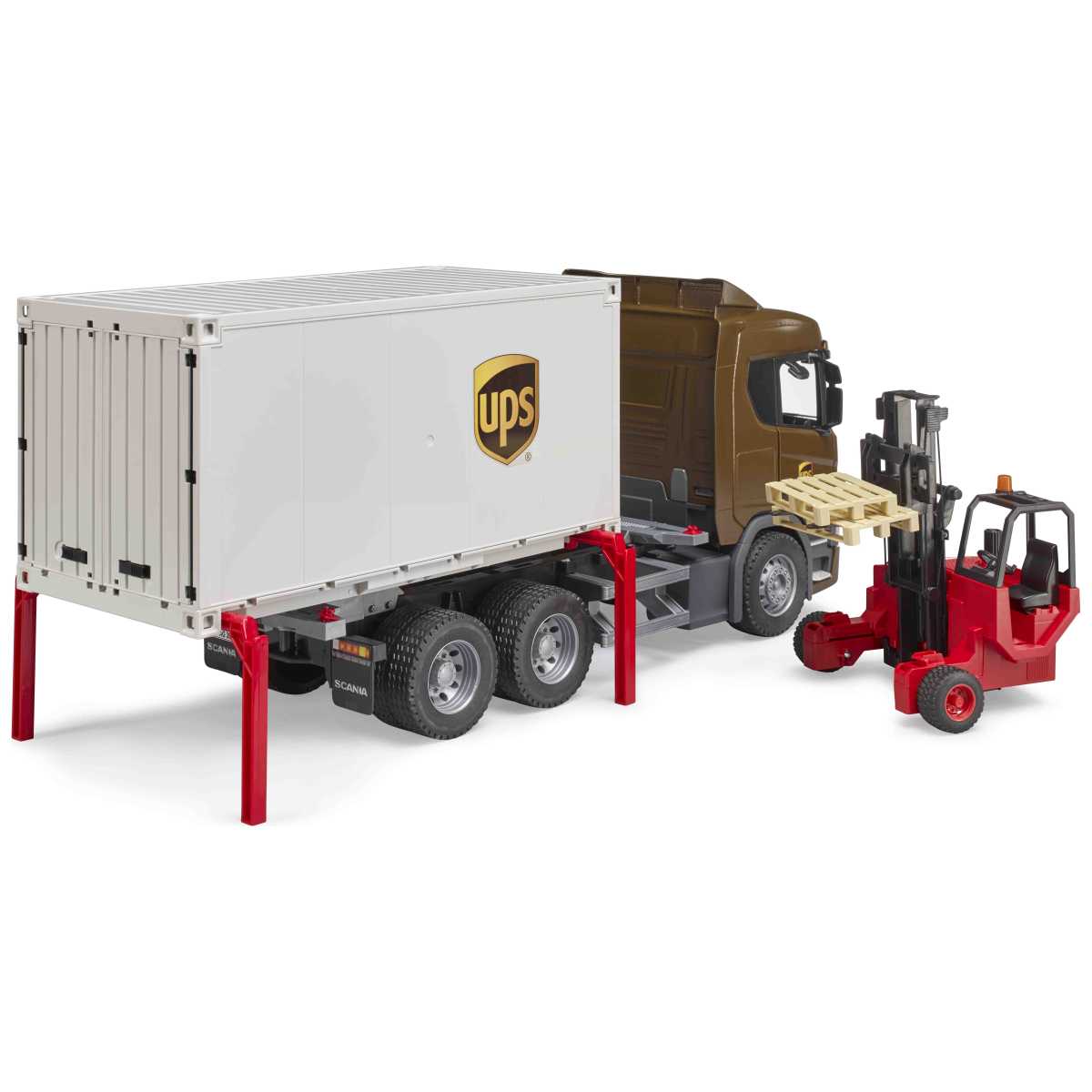 BRUDER Scania Super 560R UPS Logistik-LKW mit Mitnahmestapler