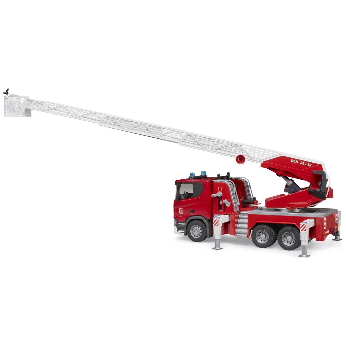 BRUDER 03591 Scania Super 560R Feuerwehr mit Drehleiter, Wasserpumpe und Light + Sound-Modul