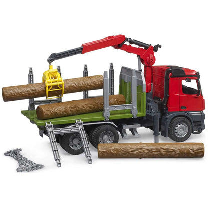 BRUDER 03669 MB Arocs Holztransport-LKW mit Ladekran, Greifer und 3 Baumstämme
