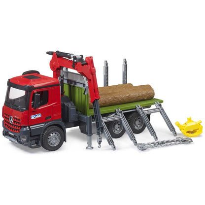 BRUDER 03669 MB Arocs Holztransport-LKW mit Ladekran, Greifer und 3 Baumstämme