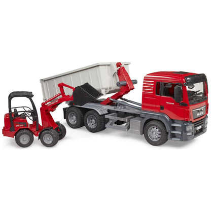 BRUDER 03767 MAN TGS LKW mit Abrollcontainer und Schäffer Hoflader 2630