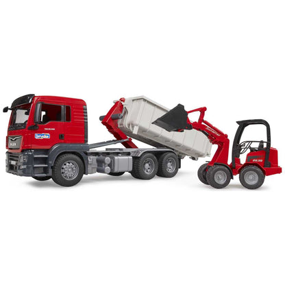 BRUDER 03767 MAN TGS LKW mit Abrollcontainer und Schäffer Hoflader 2630