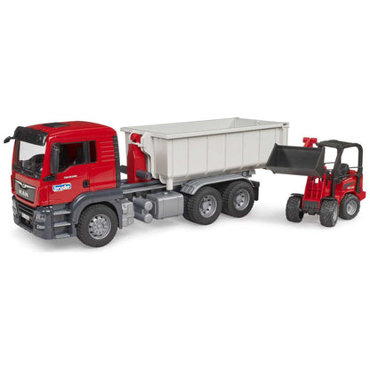 BRUDER 03767 MAN TGS LKW mit Abrollcontainer und Schäffer Hoflader 2630