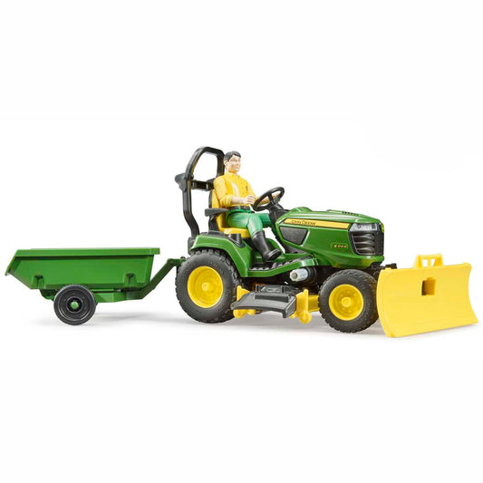 BRUDER 62104 bworld John Deere Aufsitzrasenmäher
mit Anhänger und Gärtner