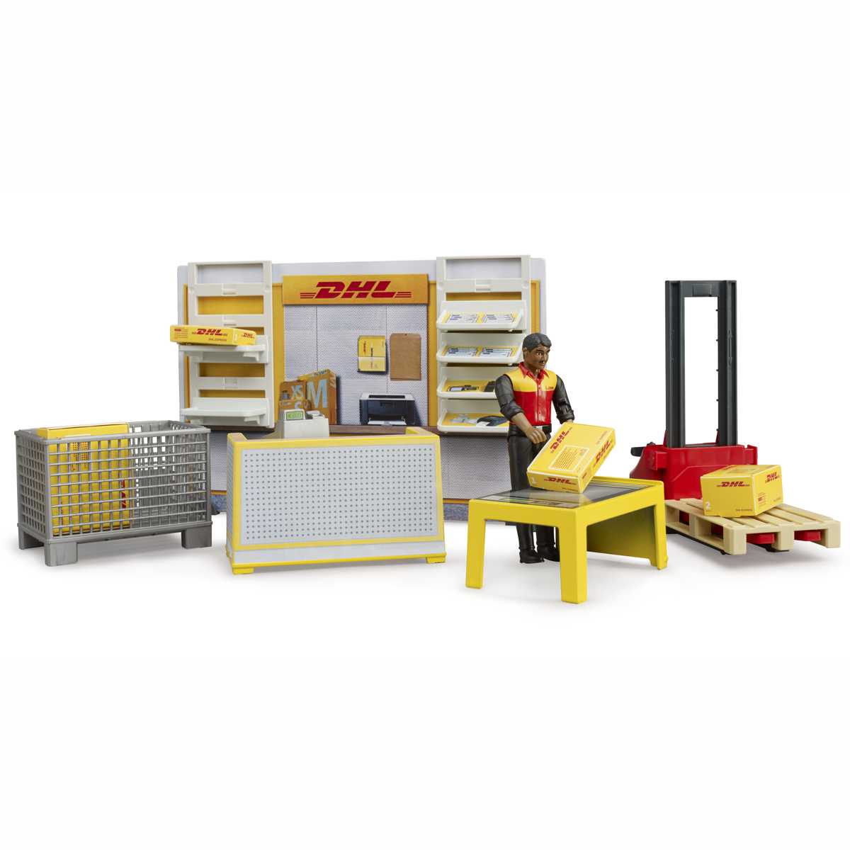 BRUDER 62251 bworld DHL Shop mit Handhubstapler